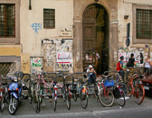 Bikes and motor bikes are much easier to park than cars in the busy streets of Florence.