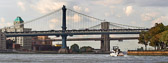 The Manhattan Bridge and Brooklyn Bridge at the lower end of the East River.