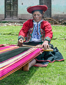 Most of her weavings are made to sell to tourists visiting her village near Cuzco.